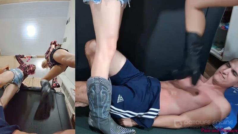 Pain And Pressure - 91 Anya And Beatriz Kicking And Stomping With Pointy Cowboy Boots Double Trampling [FullHD]