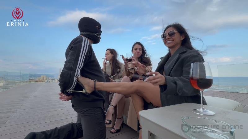 Mistress Erinia, Domme Hades, and Mistress Samantha - The three Mistresses humiliate the slave on the rooftop [FullHD]